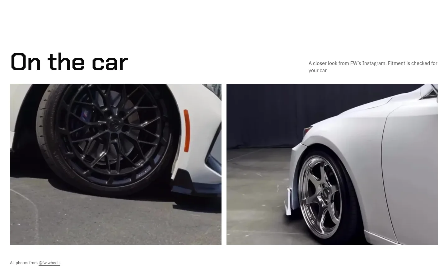 'On the car' in the FW Wheels redesign: two stills from FW's own reels, cropped on the wheel