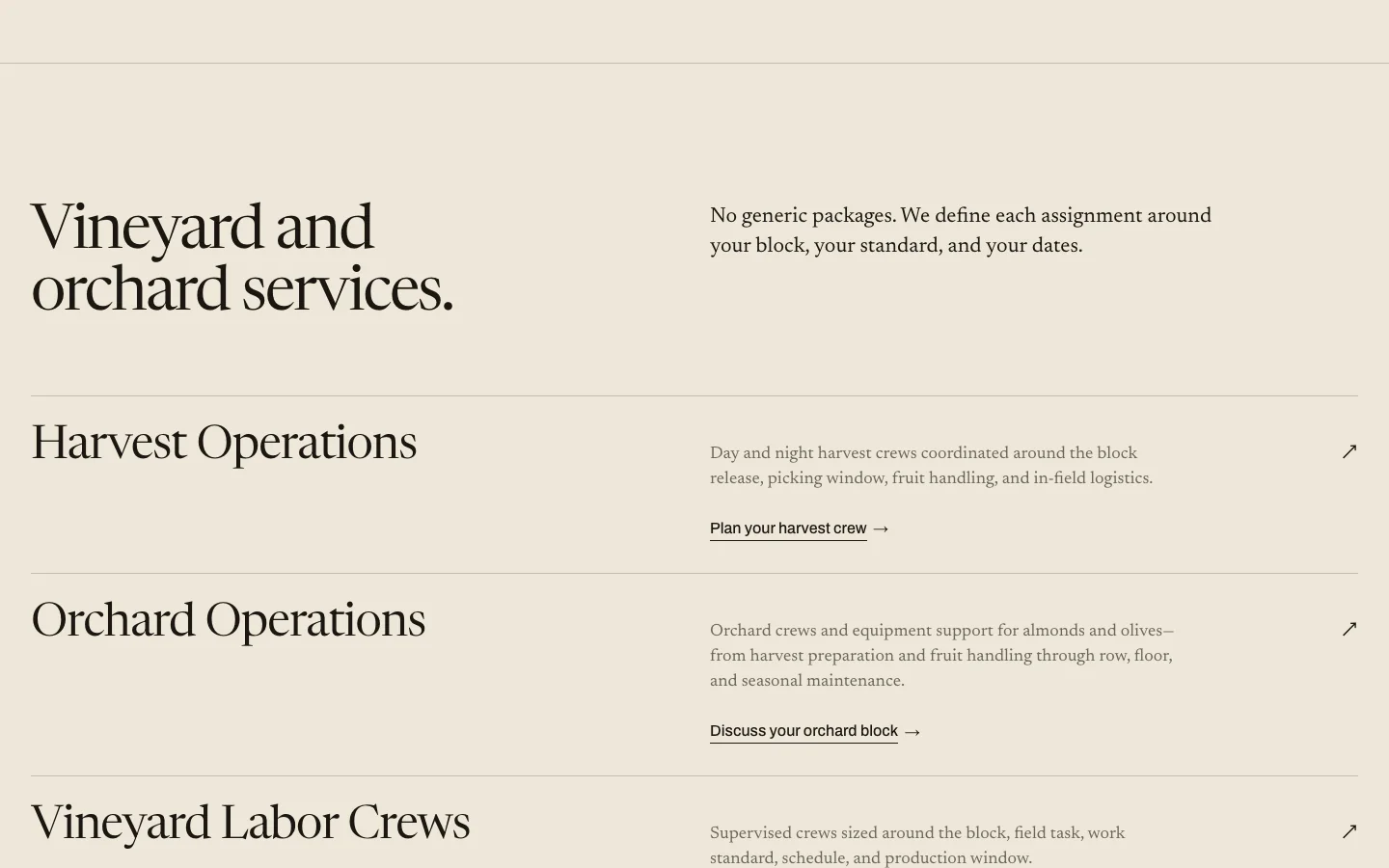 Six services as one plain list