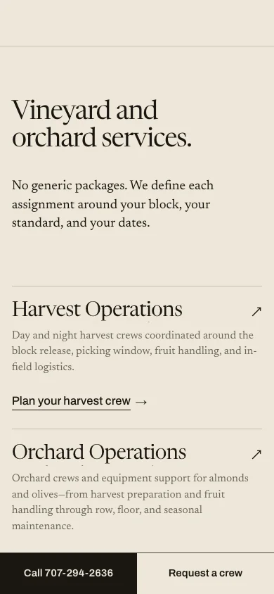 A screen from the Pearls Farm redesign on a phone