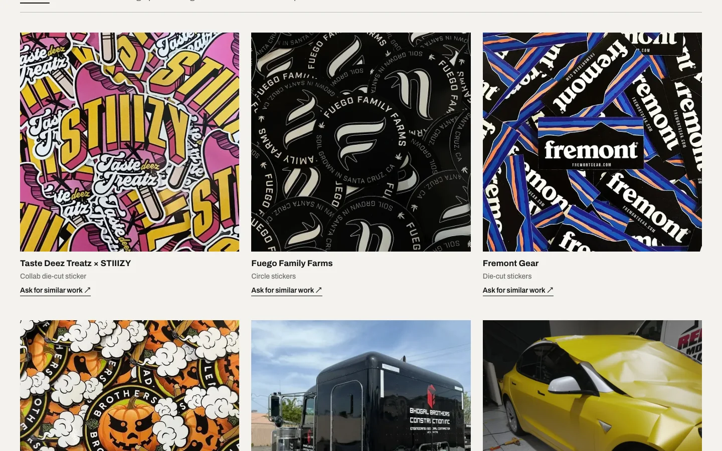 Finished work: sticker jobs for Taste Deez Treatz, Fuego Family Farms and Fremont Gear