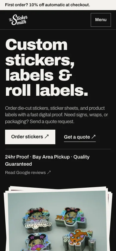 The The Sticker Smith redesign on a phone